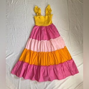 Crown & Ivy Yellow, Pink, and Orange Tiered Dress with Ruffles Size XS